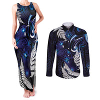 New Zealand Maori Matariki Couples Matching Tank Maxi Dress and Long Sleeve Button Shirt Tui Bird Galaxy LT7 Galaxy - Polynesian Pride
