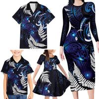 New Zealand Maori Matariki Family Matching Long Sleeve Bodycon Dress and Hawaiian Shirt Tui Bird Galaxy LT7 - Polynesian Pride