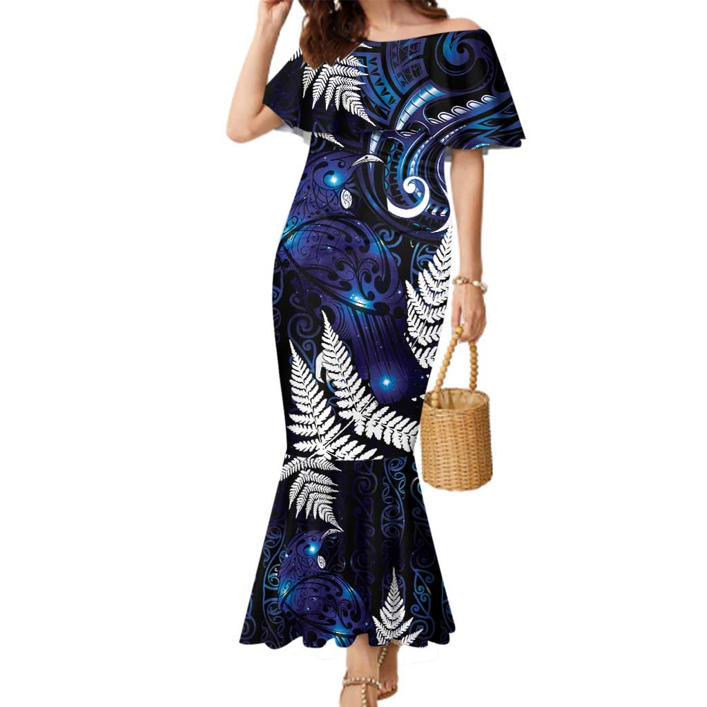 New Zealand Maori Matariki Family Matching Mermaid Dress and Hawaiian Shirt Tui Bird Galaxy LT7 Mom's Dress Galaxy - Polynesian Pride
