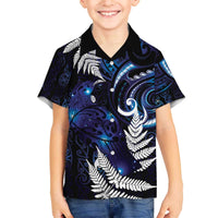 New Zealand Maori Matariki Family Matching Off The Shoulder Long Sleeve Dress and Hawaiian Shirt Tui Bird Galaxy