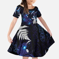 New Zealand Maori Matariki Family Matching Off Shoulder Maxi Dress and Hawaiian Shirt Tui Bird Galaxy LT7 Daughter's Dress Galaxy - Polynesian Pride
