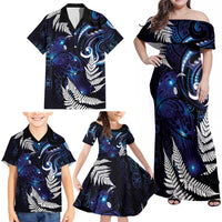 New Zealand Maori Matariki Family Matching Off Shoulder Maxi Dress and Hawaiian Shirt Tui Bird Galaxy LT7 - Polynesian Pride
