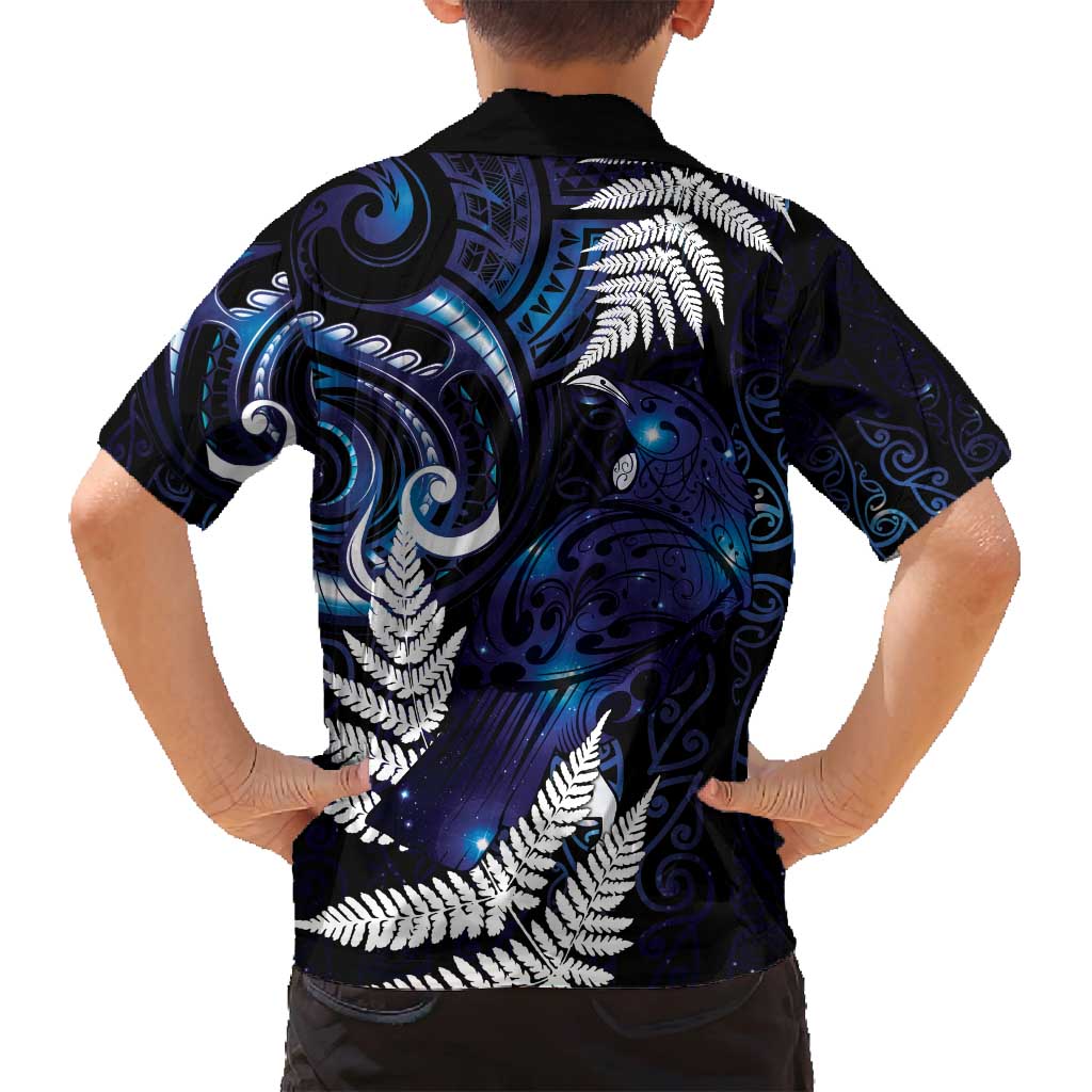 New Zealand Maori Matariki Family Matching Off Shoulder Short Dress and Hawaiian Shirt Tui Bird Galaxy LT7 - Polynesian Pride