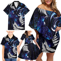 New Zealand Maori Matariki Family Matching Off Shoulder Short Dress and Hawaiian Shirt Tui Bird Galaxy LT7 - Polynesian Pride