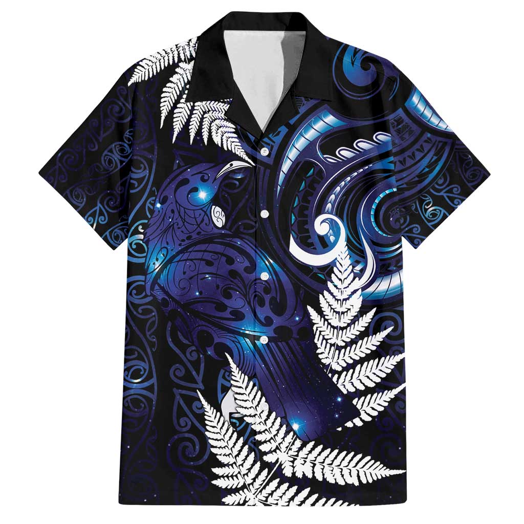 New Zealand Maori Matariki Family Matching Puletasi and Hawaiian Shirt Tui Bird Galaxy LT7 Dad's Shirt - Short Sleeve Galaxy - Polynesian Pride