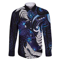 New Zealand Maori Matariki Family Matching Puletasi and Hawaiian Shirt Tui Bird Galaxy LT7 Dad's Shirt - Long Sleeve Galaxy - Polynesian Pride