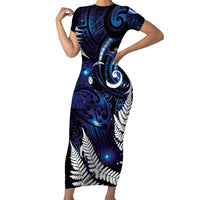 New Zealand Maori Matariki Family Matching Short Sleeve Bodycon Dress and Hawaiian Shirt Tui Bird Galaxy LT7 Mom's Dress Galaxy - Polynesian Pride