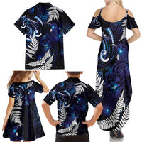New Zealand Maori Matariki Family Matching Summer Maxi Dress and Hawaiian Shirt Tui Bird Galaxy LT7 - Polynesian Pride