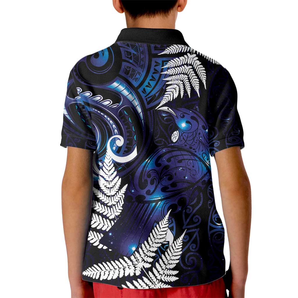 New Zealand Maori Matariki Kid Polo Shirt Tui Bird Galaxy LT7 - Polynesian Pride