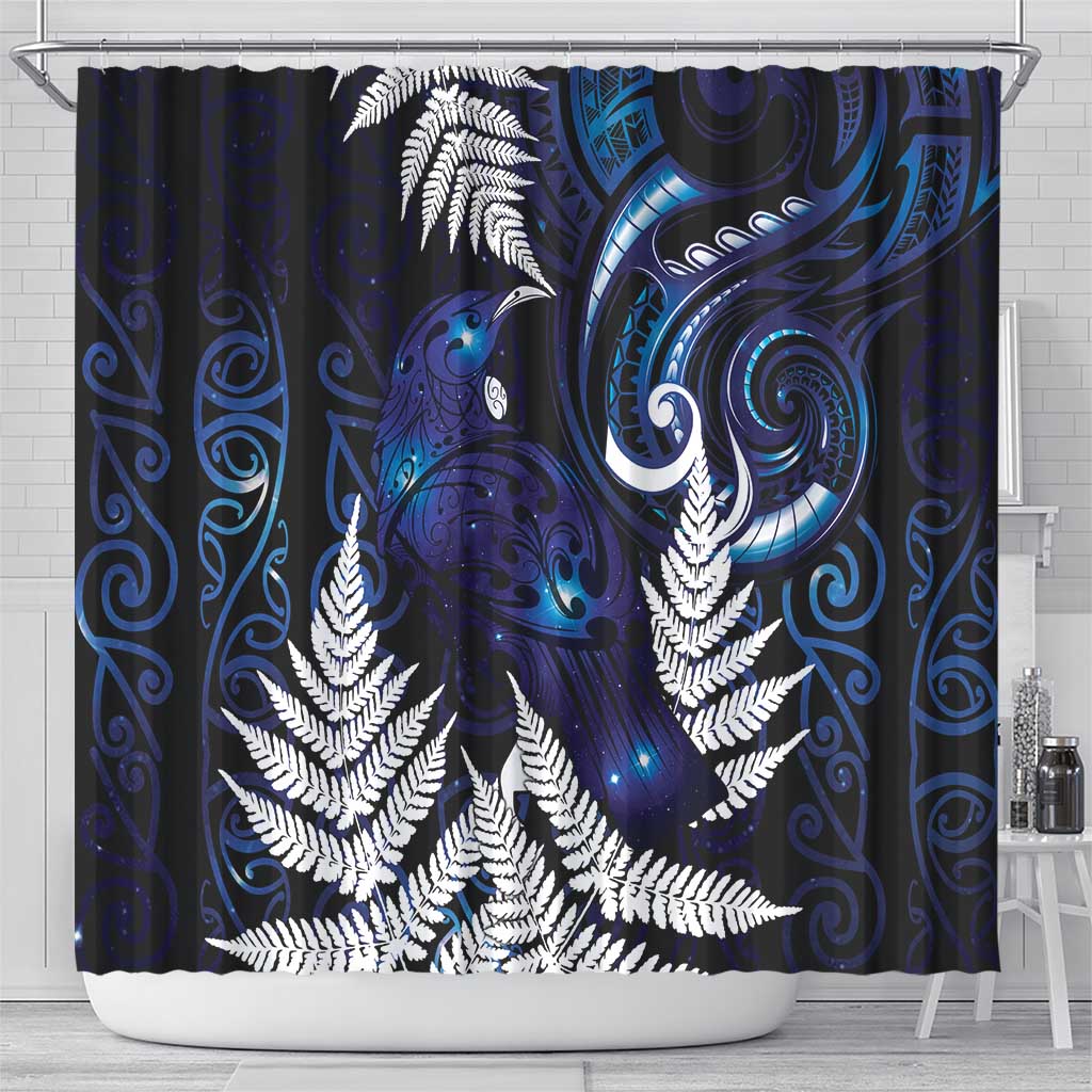 New Zealand Maori Matariki Shower Curtain Tui Bird Galaxy LT7 - Polynesian Pride