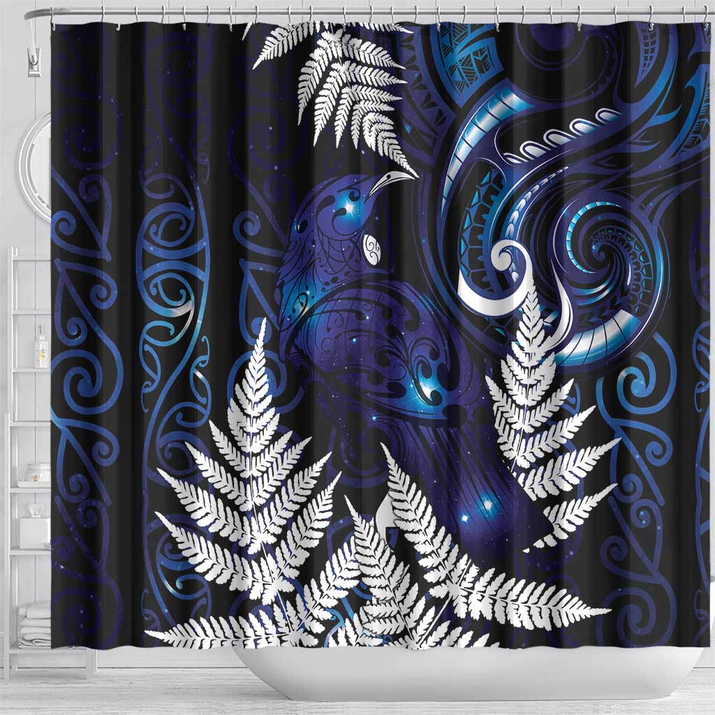 New Zealand Maori Matariki Shower Curtain Tui Bird Galaxy LT7 - Polynesian Pride