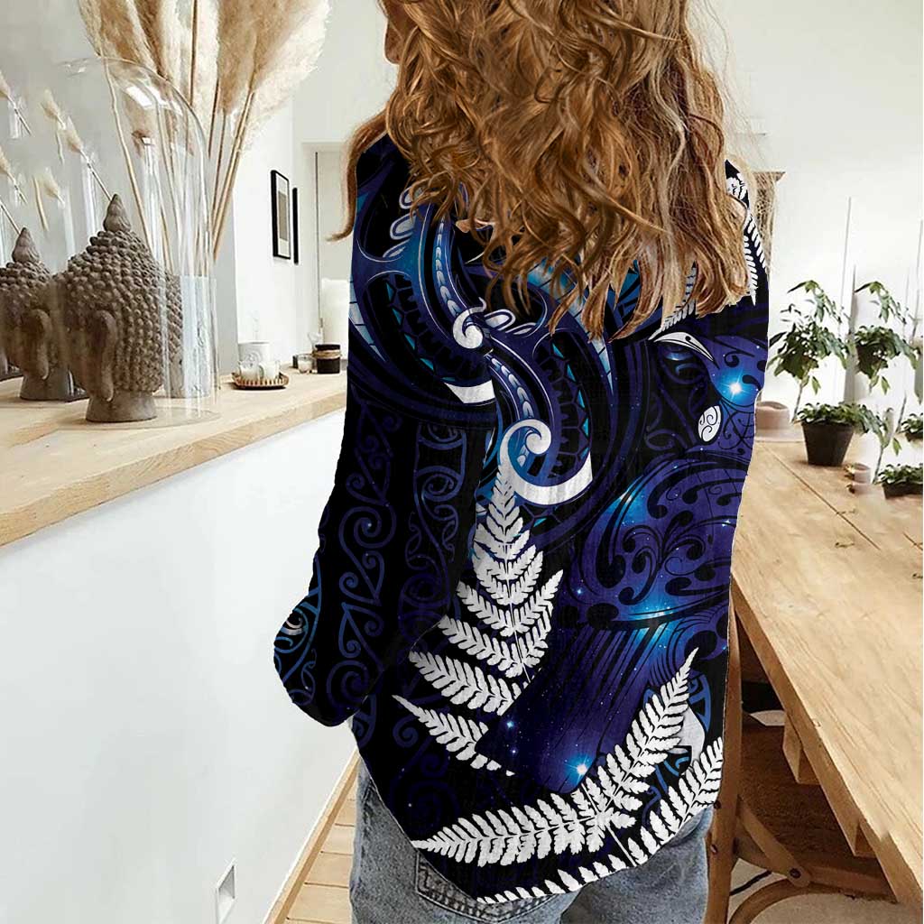 New Zealand Maori Matariki Women Casual Shirt Tui Bird Galaxy LT7 - Polynesian Pride