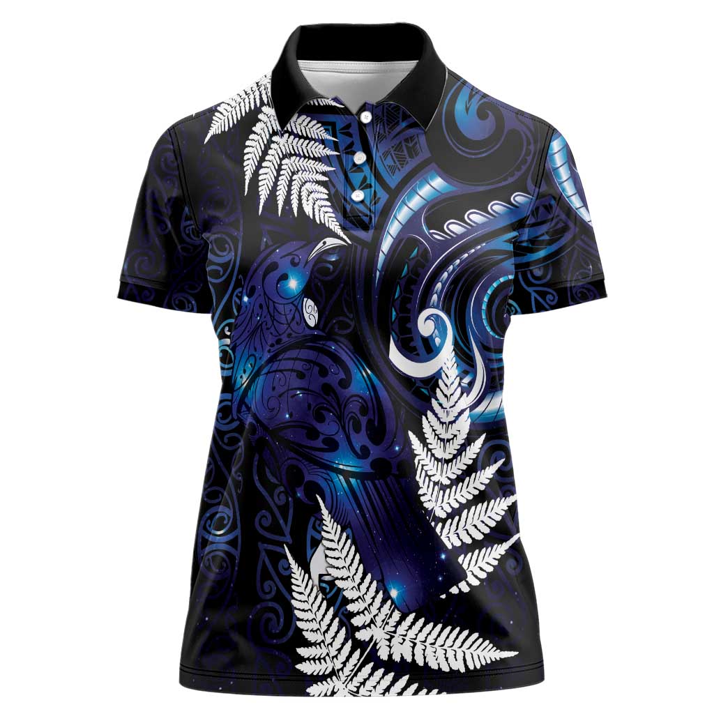New Zealand Maori Matariki Women Polo Shirt Tui Bird Galaxy LT7 Female Galaxy - Polynesian Pride