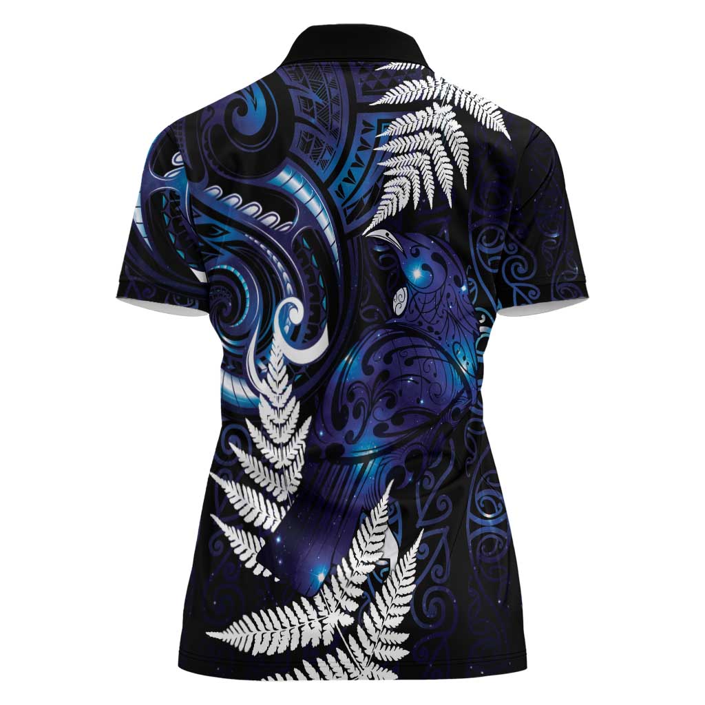 New Zealand Maori Matariki Women Polo Shirt Tui Bird Galaxy LT7 - Polynesian Pride