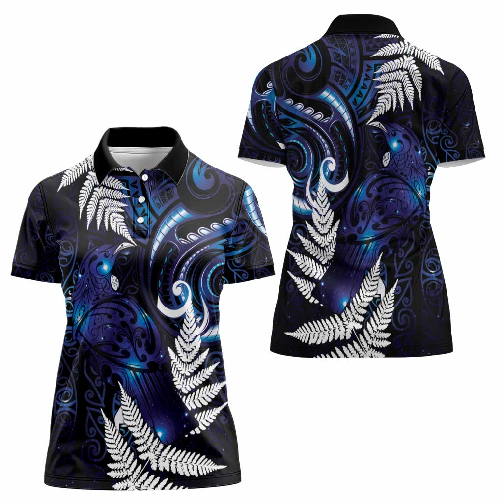 New Zealand Maori Matariki Women Polo Shirt Tui Bird Galaxy LT7 - Polynesian Pride
