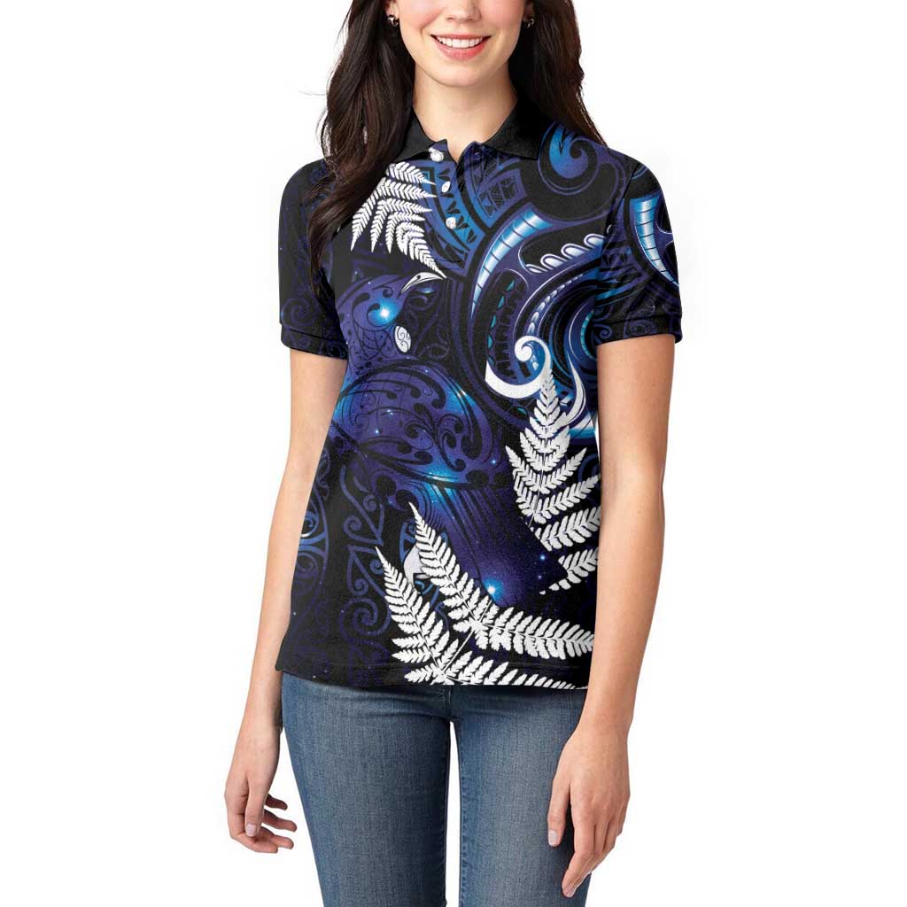 New Zealand Maori Matariki Women Polo Shirt Tui Bird Galaxy LT7 - Polynesian Pride