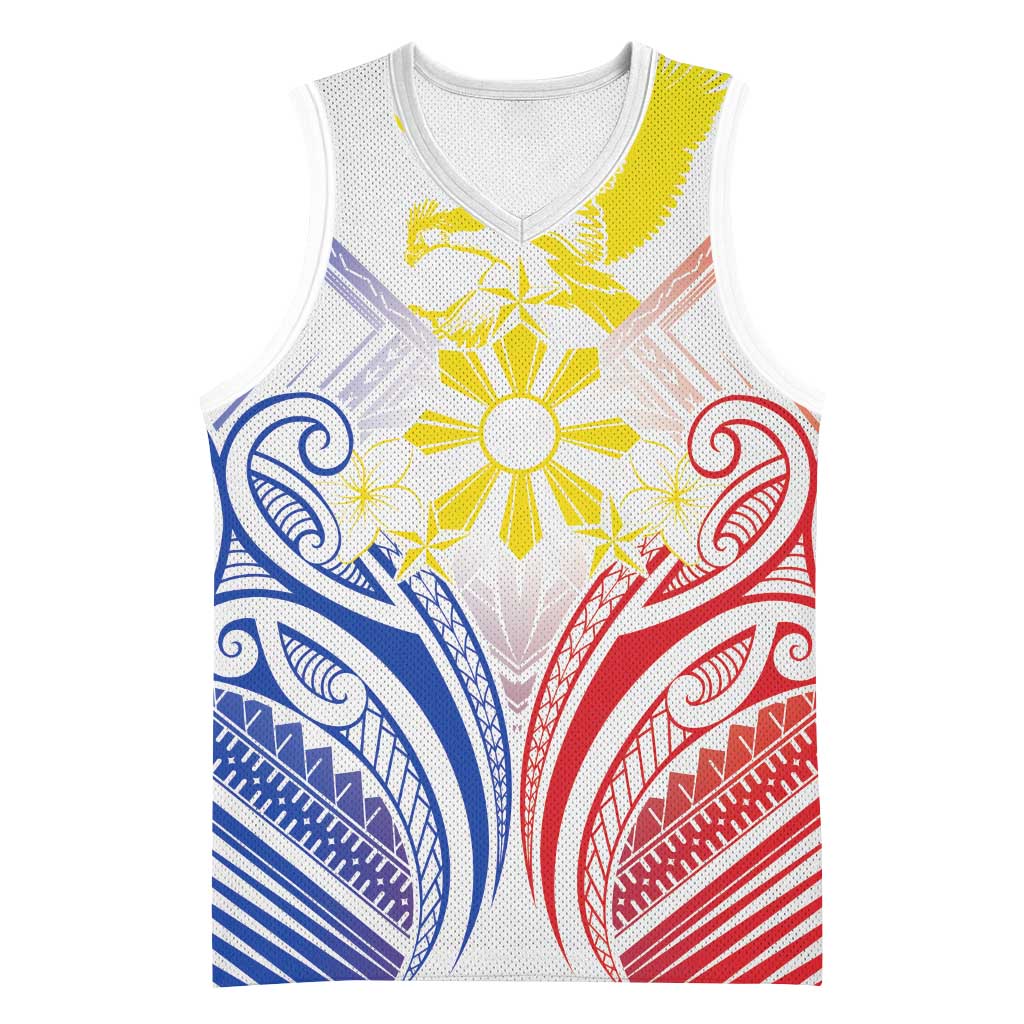 Philippines Tribal Sun Personalized Basketball Jersey Hunting Eagle LT7 Unisex White - Polynesian Pride