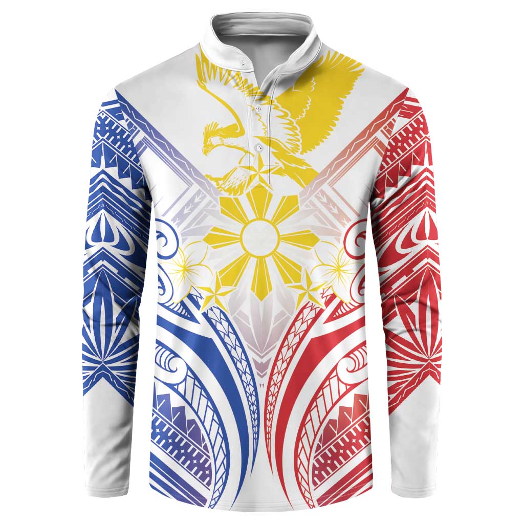 Philippines Tribal Sun Personalized Button Sweatshirt Hunting Eagle LT7 White - Polynesian Pride