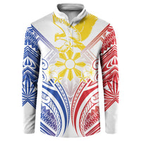 Philippines Tribal Sun Personalized Button Sweatshirt Hunting Eagle LT7 White - Polynesian Pride