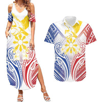 Philippines Tribal Sun Personalized Couples Matching Summer Maxi Dress and Hawaiian Shirt Hunting Eagle LT7 White - Polynesian Pride
