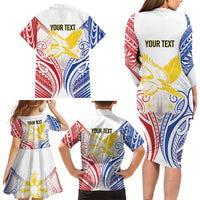 Philippines Tribal Sun Personalized Family Matching Long Sleeve Bodycon Dress and Hawaiian Shirt Hunting Eagle LT7 - Polynesian Pride