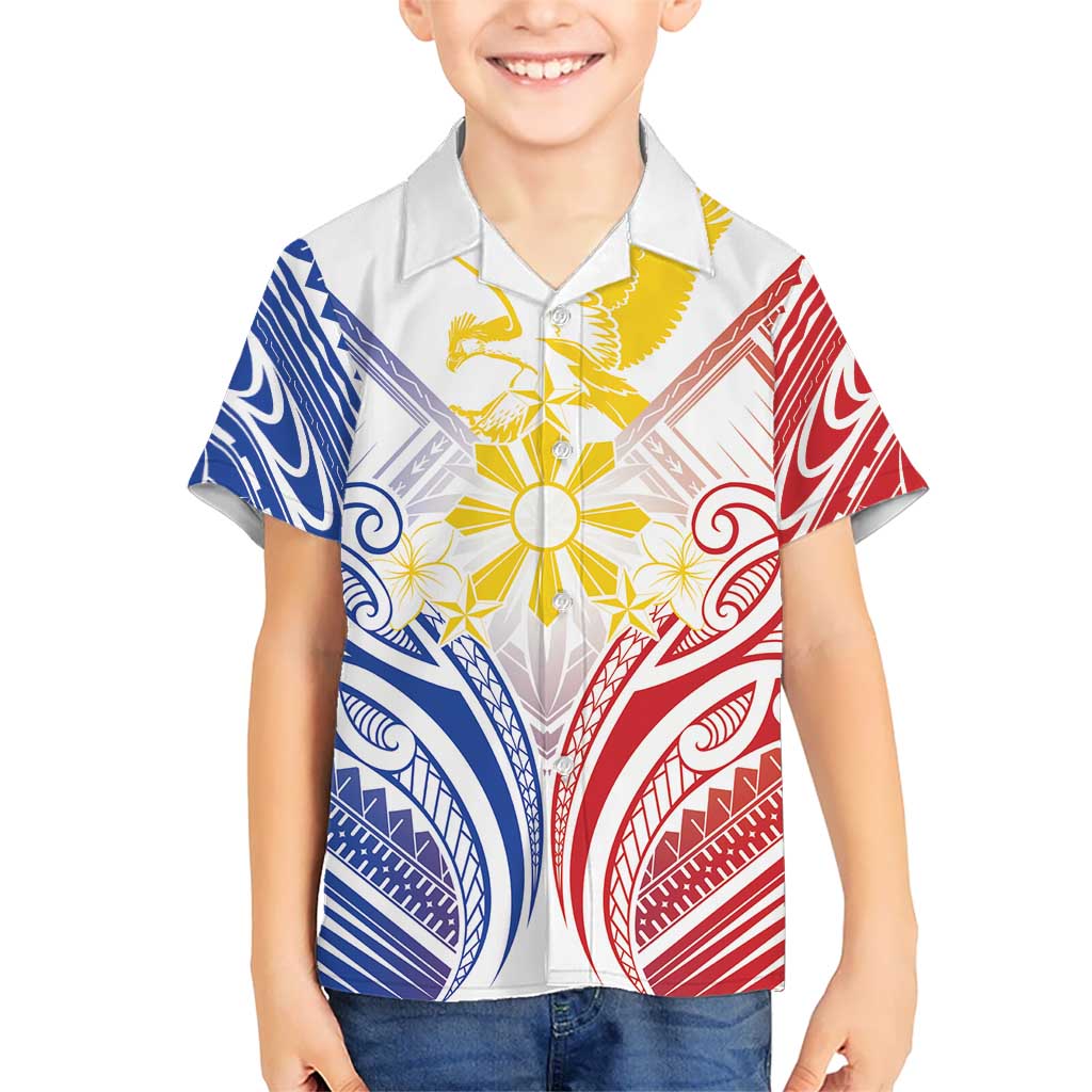 Philippines Tribal Sun Personalized Family Matching Off The Shoulder Long Sleeve Dress and Hawaiian Shirt Hunting Eagle LT7 Son's Shirt White - Polynesian Pride