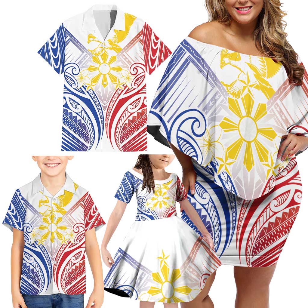 Philippines Tribal Sun Personalized Family Matching Off Shoulder Short Dress and Hawaiian Shirt Hunting Eagle LT7 - Polynesian Pride
