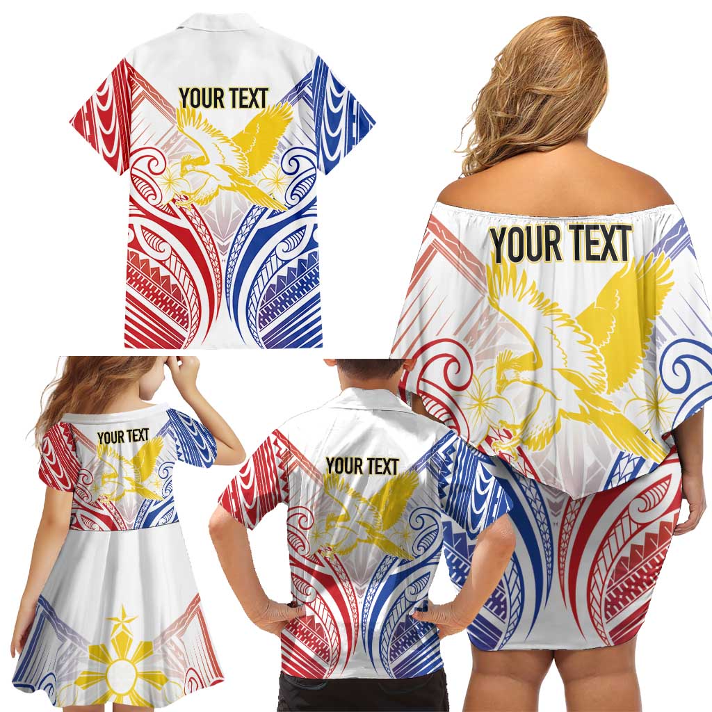 Philippines Tribal Sun Personalized Family Matching Off Shoulder Short Dress and Hawaiian Shirt Hunting Eagle LT7 - Polynesian Pride