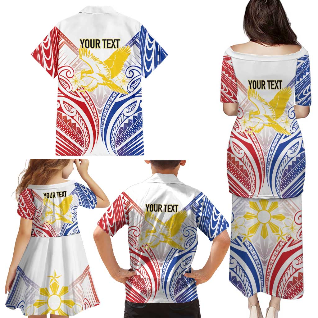 Philippines Tribal Sun Personalized Family Matching Puletasi and Hawaiian Shirt Hunting Eagle