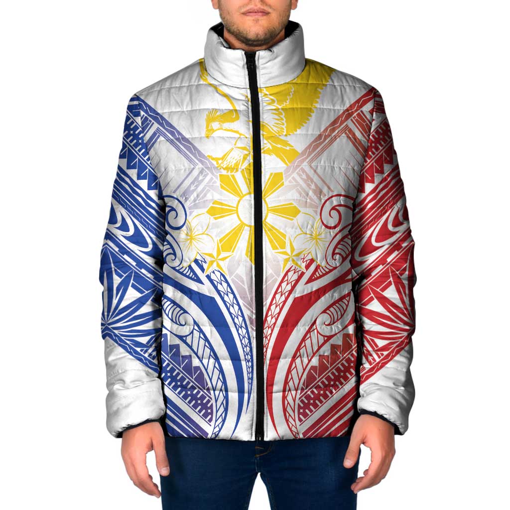 Philippines Tribal Sun Personalized Padded Jacket Hunting Eagle LT7 Men White - Polynesian Pride
