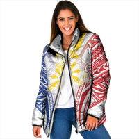 Philippines Tribal Sun Personalized Padded Jacket Hunting Eagle LT7 Women White - Polynesian Pride