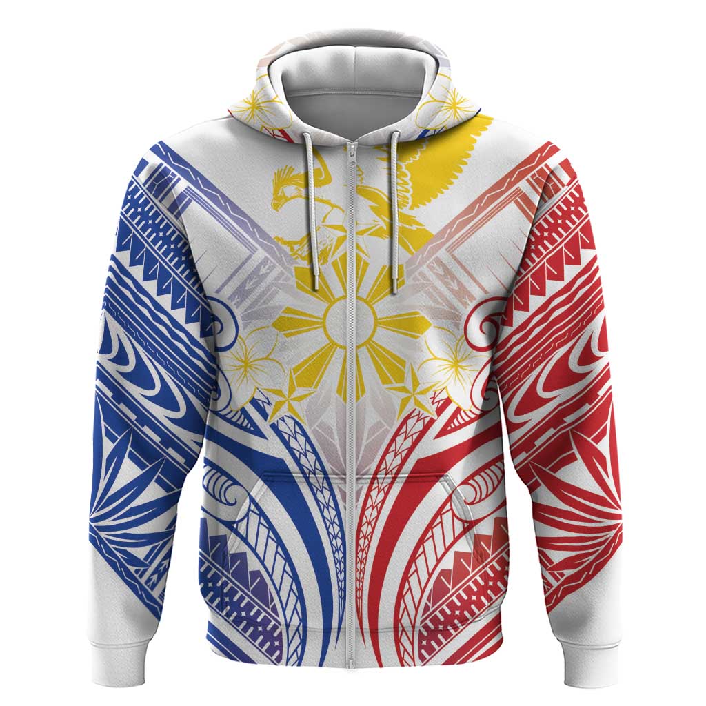 Philippines Tribal Sun Personalized Zip Hoodie Hunting Eagle LT7 Zip Hoodie White - Polynesian Pride