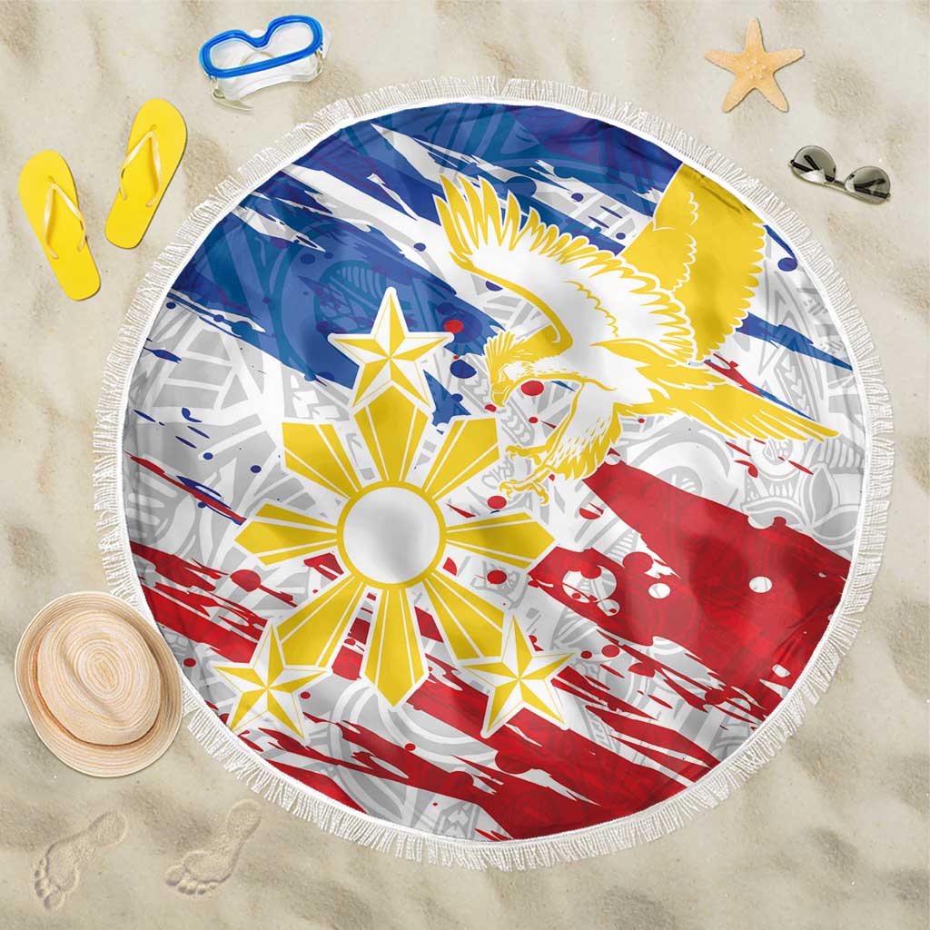 Filipino Sun and Stars Beach Blanket Grunge Vibes LT7 One Size 150cm White - Polynesian Pride