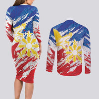 Personalized Filipino Sun and Stars Couples Matching Long Sleeve Bodycon Dress and Long Sleeve Button Shirt Grunge Vibes LT7 - Polynesian Pride