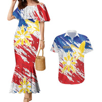 Personalized Filipino Sun and Stars Couples Matching Mermaid Dress and Hawaiian Shirt Grunge Vibes LT7 White - Polynesian Pride