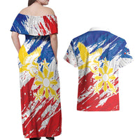 Personalized Filipino Sun and Stars Couples Matching Off Shoulder Maxi Dress and Hawaiian Shirt Grunge Vibes LT7 - Polynesian Pride