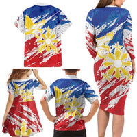 Personalized Filipino Sun and Stars Family Matching Long Sleeve Bodycon Dress and Hawaiian Shirt Grunge Vibes LT7 - Polynesian Pride