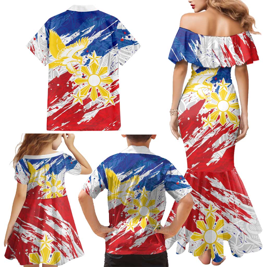 Personalized Filipino Sun and Stars Family Matching Mermaid Dress and Hawaiian Shirt Grunge Vibes LT7 - Polynesian Pride