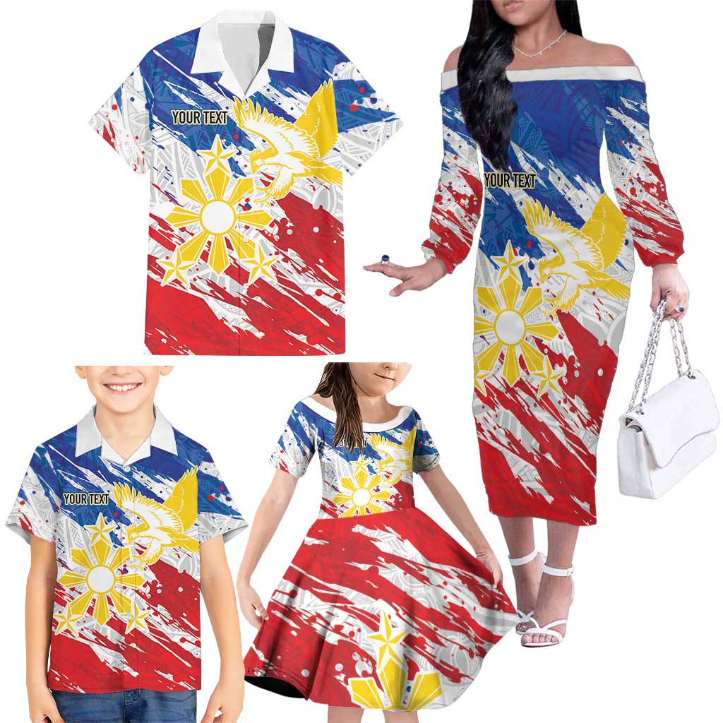 Personalized Filipino Sun and Stars Family Matching Off The Shoulder Long Sleeve Dress and Hawaiian Shirt Grunge Vibes LT7 - Polynesian Pride