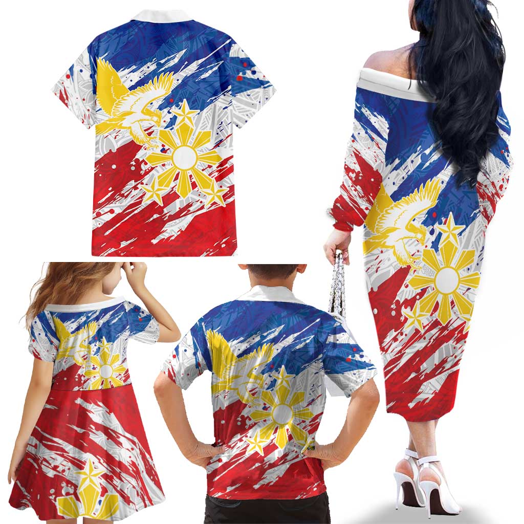 Personalized Filipino Sun and Stars Family Matching Off The Shoulder Long Sleeve Dress and Hawaiian Shirt Grunge Vibes LT7 - Polynesian Pride