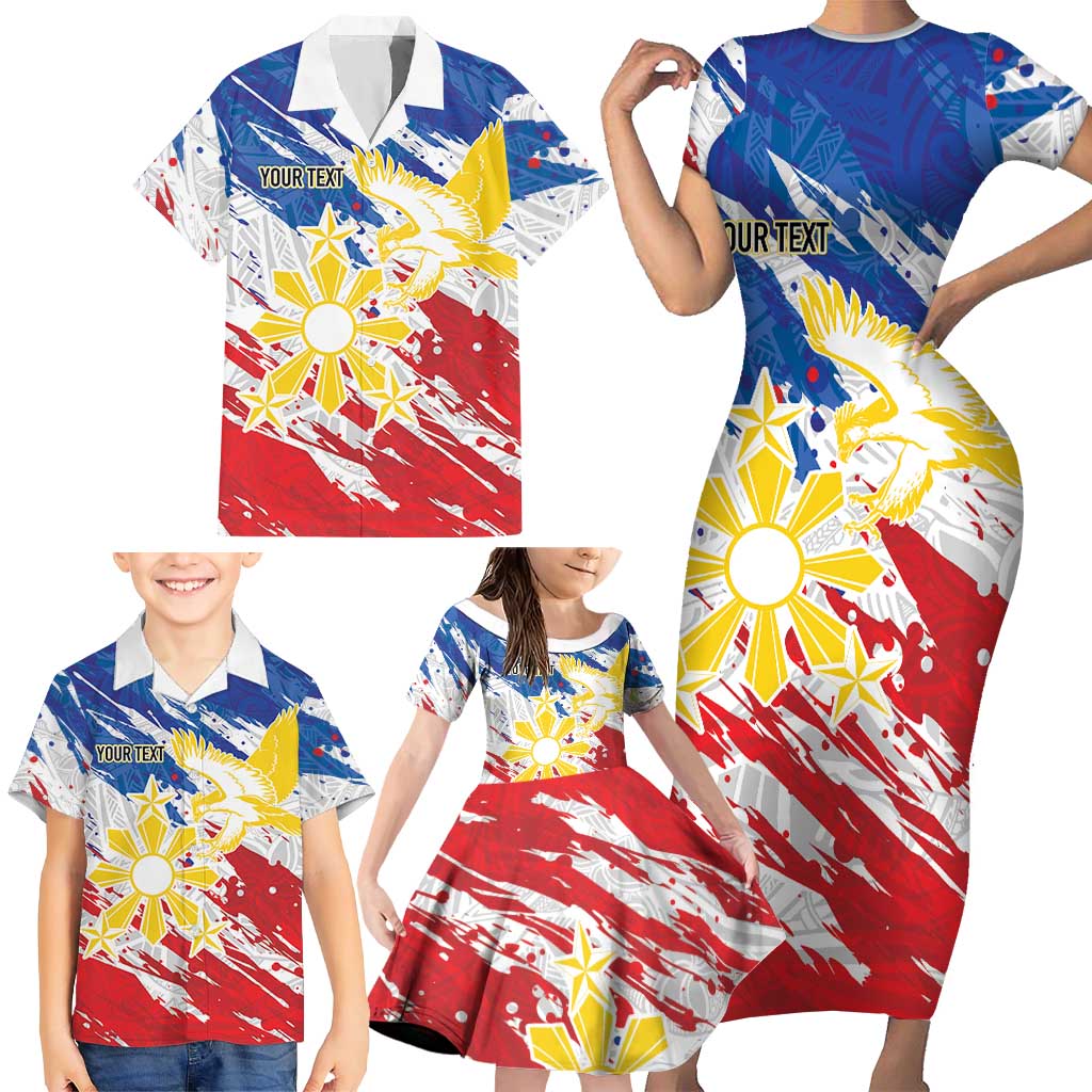 Personalized Filipino Sun and Stars Family Matching Short Sleeve Bodycon Dress and Hawaiian Shirt Grunge Vibes LT7 - Polynesian Pride