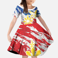 Personalized Filipino Sun and Stars Kid Short Sleeve Dress Grunge Vibes LT7 KID White - Polynesian Pride