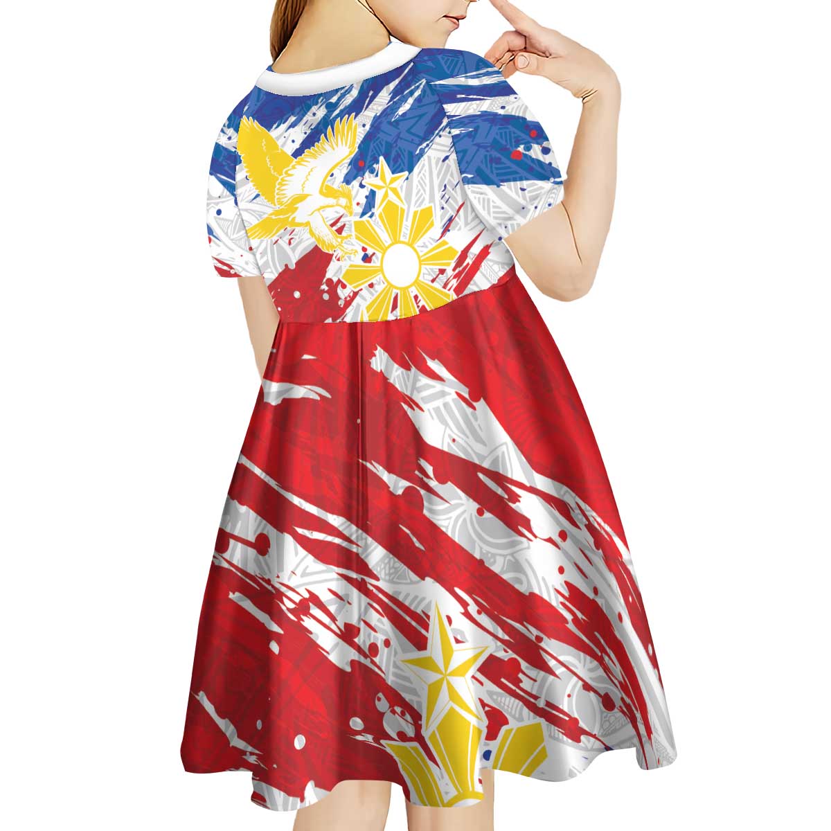 Personalized Filipino Sun and Stars Kid Short Sleeve Dress Grunge Vibes LT7 - Polynesian Pride