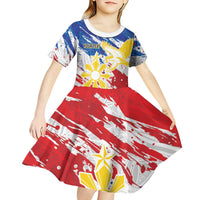 Personalized Filipino Sun and Stars Kid Short Sleeve Dress Grunge Vibes LT7 - Polynesian Pride