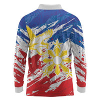 Personalized Filipino Sun and Stars Long Sleeve Polo Shirt Grunge Vibes LT7 - Polynesian Pride