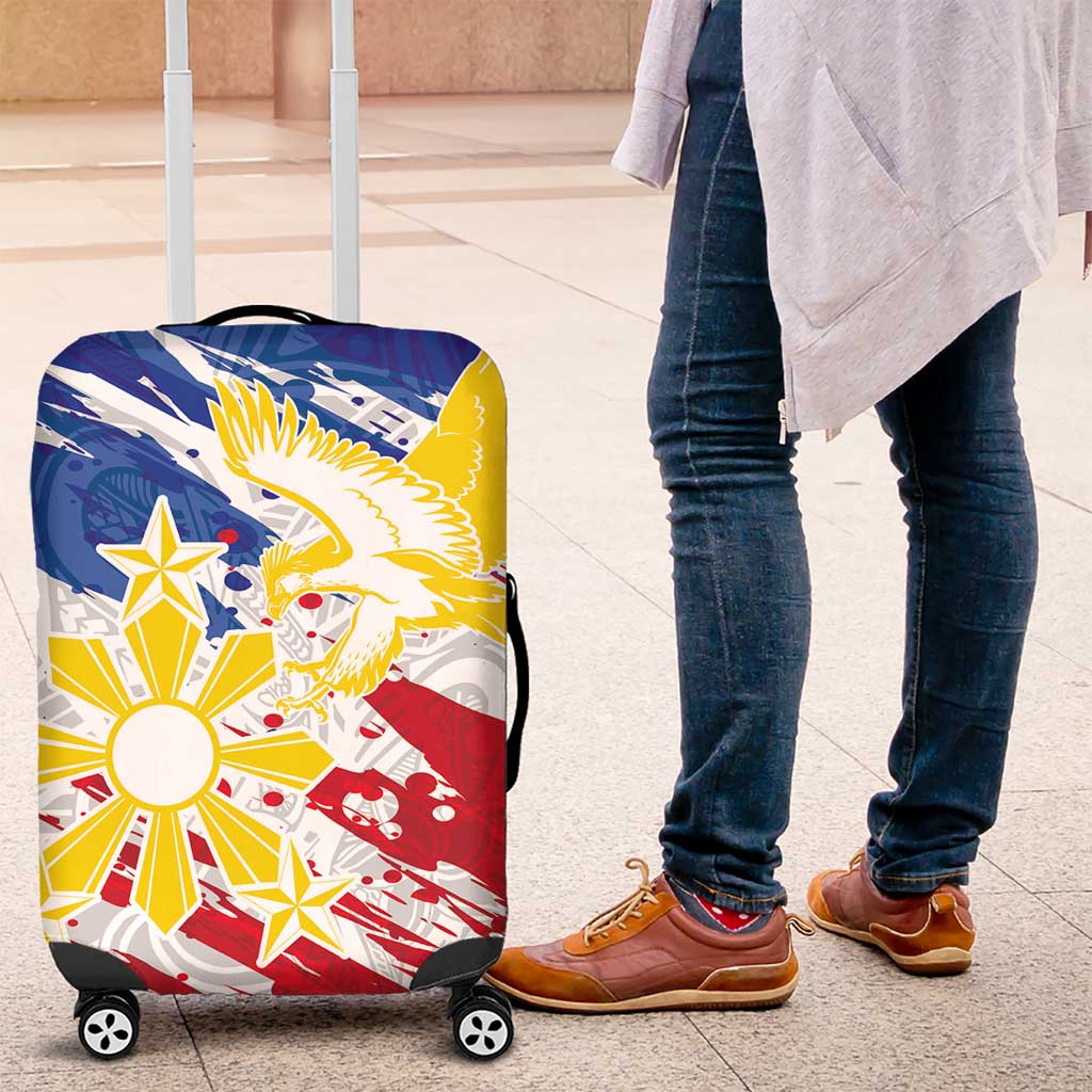 Filipino Sun and Stars Luggage Cover Grunge Vibes LT7 White - Polynesian Pride