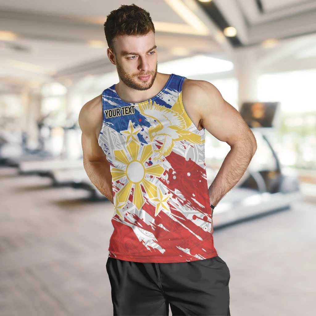 Personalized Filipino Sun and Stars Men Tank Top Grunge Vibes LT7 White - Polynesian Pride