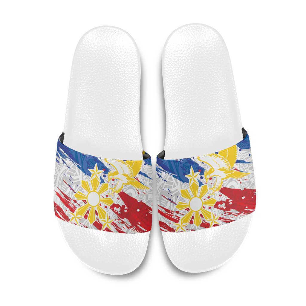 Filipino Sun and Stars Slide Sandals Grunge Vibes LT7 White - Polynesian Pride