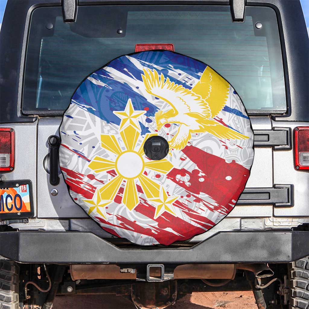 Filipino Sun and Stars Spare Tire Cover Grunge Vibes LT7 White - Polynesian Pride