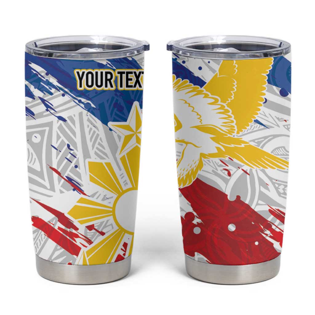 Personalized Filipino Sun and Stars Tumbler Cup Grunge Vibes LT7 White - Polynesian Pride